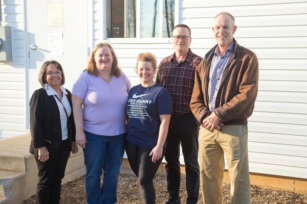 Pictured l to r: Shannon Prince (Chatham Kent Community Foundation), Mary Jane Gosnell (Duart Hall), Nicole Duncan (Duart Hall), Chris Pegg (Chatham Kent Community Foundation), Dave Harwood (Chatham Kent Community Foundation) - photo courtesy of The Ridgetown Independent News